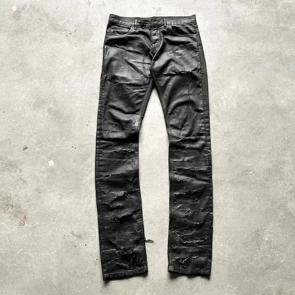 Dior Men's Black Skinny Jeans Waxed And Distressed Black 32w Heidi Slimane Rick - Picture 2 of 12